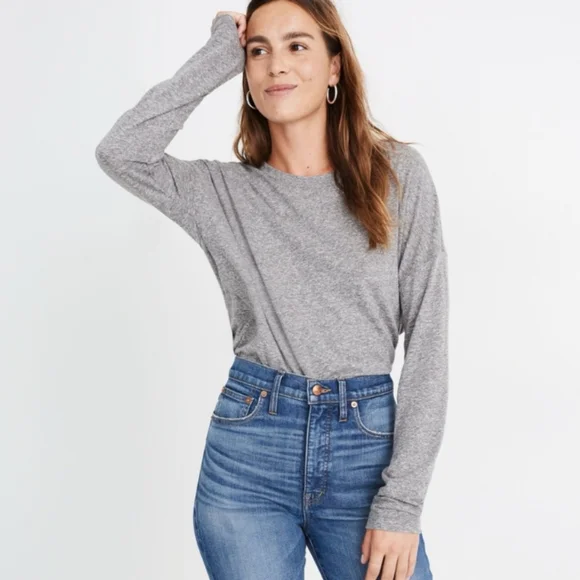 Rivet & Thread Madewell Gray Ex Boyfriend Long Sleeve Tee Shirt NWOT! - Picture 2 of 9